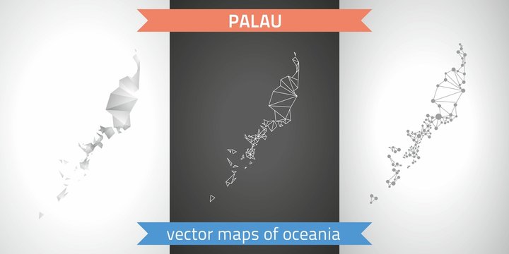 Palau collection of vector design modern maps, gray and black and silver dot contour mosaic 3d map