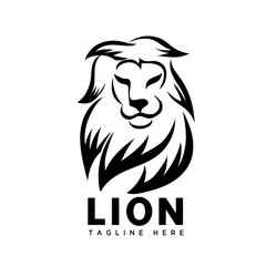 elegant brave lion profile brush art logo