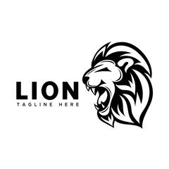 cartoon head lion roaring logo
