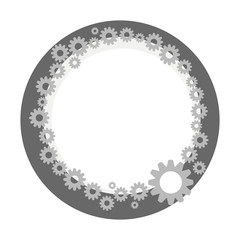 wreath border gray metallic technical steampunk from small and large gears with dark gray circle isolated on white background vector drawing