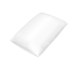 Vector 3d realistic comfortable square pillow. Template, mock up of white fluffy cushion for relaxation, sleep, nap, bedding, rest.