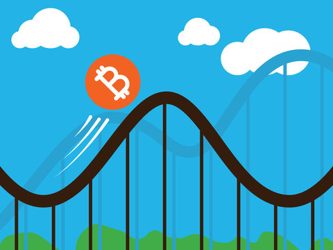 bitcoin coin on roller-coaster