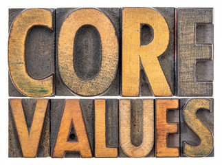 core values word abstract in vintage wood type