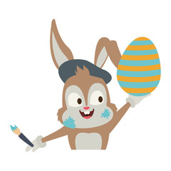 Cute rabbit painting easter egg with brush vector illustration graphic design