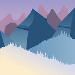 winter landscape with mountains at the night, colorful design. vector illustration