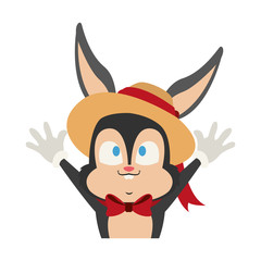 Cute rabbit with gloves and hat cartoon vector illustration graphic design