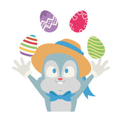 Cute rabbit joggling with easter eggs vector illustration graphic design