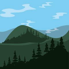 mountains landscape with trees, colorful design. vector illustration
