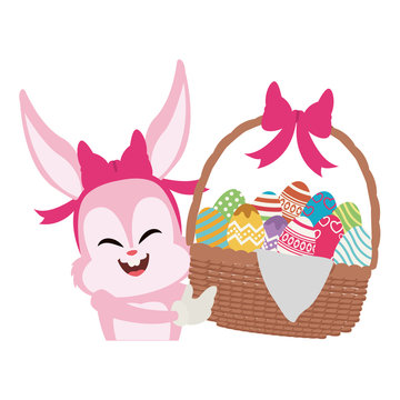 Cute rabbit with easter eggs cartoon vector illustration graphic design