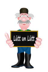 Lütt un Lütt, Bauer mit Schild, Freisteller