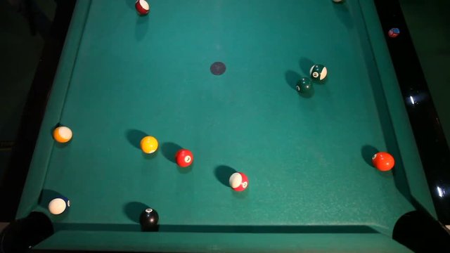 Playing with billiard balls on green table