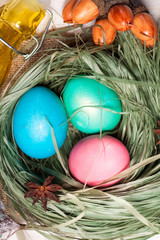 Colorful easter eggs in basket a