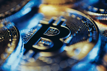 macro bitcoin coins - obrazy, fototapety, plakaty