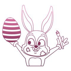 Cute rabbit painting easter egg with brush on purple lines vector illustration
