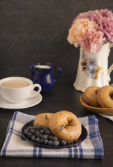 Blueberry Cake Donuts on a Slate Counter