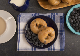 Blueberry Cake Donuts on a Slate Counter