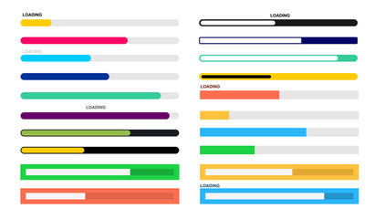 Set of progress upload indicator bar. Flat design. Vector illustration process indicator. Isolated on white background