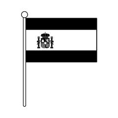 Spain national flag with pole on black and white colors vector illustration