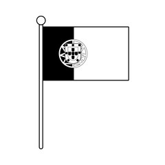 Portugal national flag with pole on black and white colors vector illustration