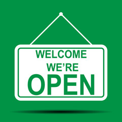welcome we are open green sign in flat style