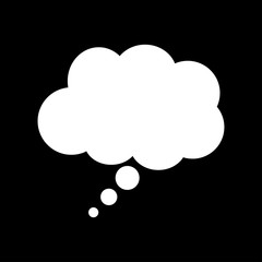 white icon thought cloud on black background