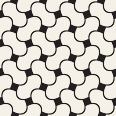 Vector geometric seamless pattern with curved shapes grid. Abstract monochrome rounded lattice texture. Modern textile background design