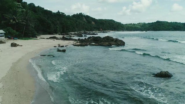 Beautiful aerial footage rock on WEDIOMBO beach, South Yogyakarta, Indonesia - March 2018