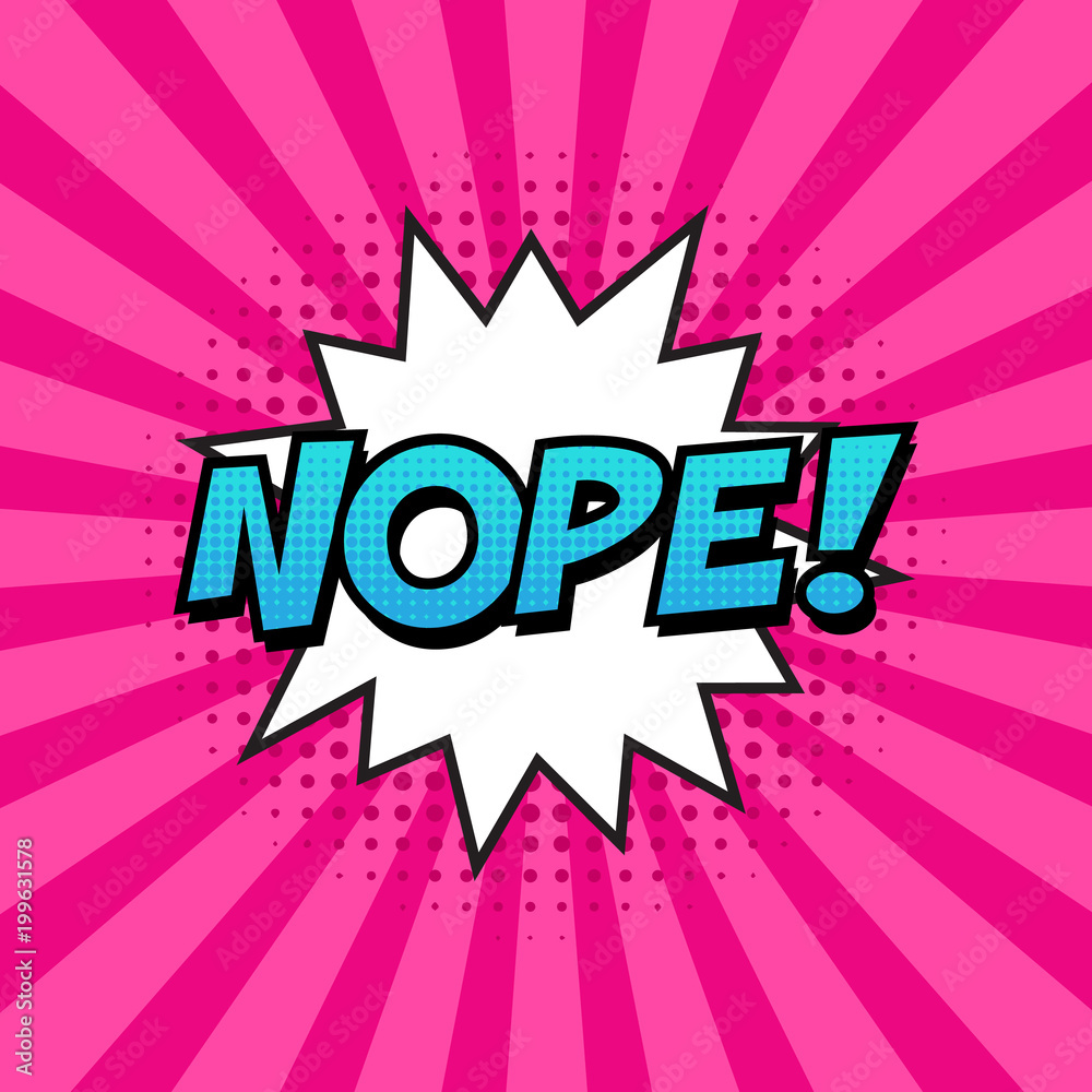 Wall mural retro comic speech bubble with colorful halftone shadow on pink stripes pattern. expression text nop