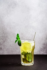 Traditional iced tea with lemon and ice in tall glasses