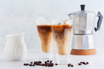 Iced coffee with milk, beautiful and clean composition