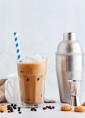 Iced coffee with milk, beautiful and clean composition