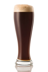 dark beer in a glass, isolated on a white background