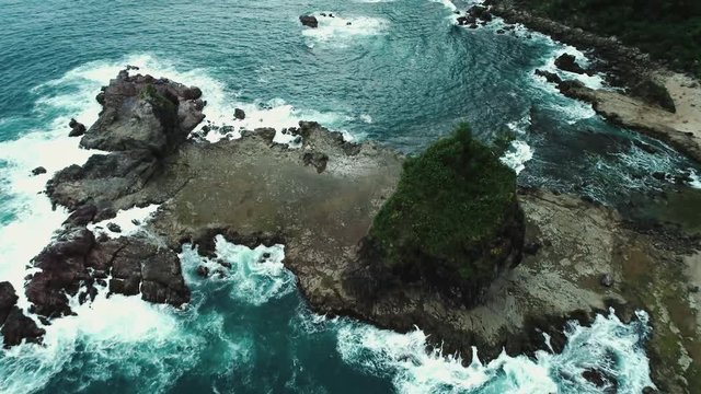 Top view Aerial footage of WATULUMBUNG beach, South Yogyakarta, Indonesia - March, 2018