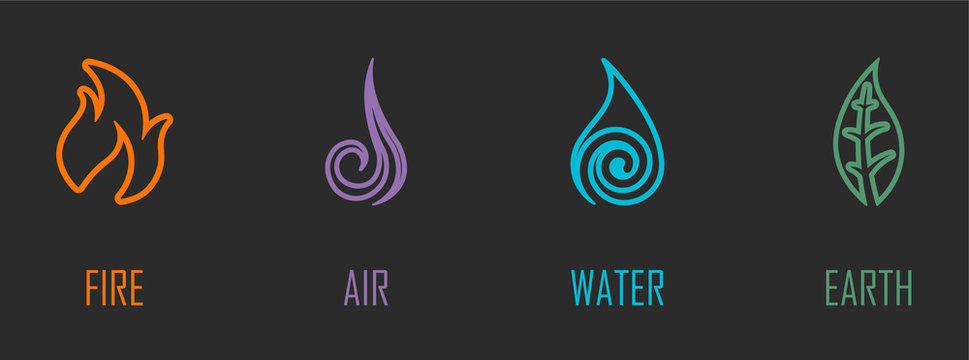Abstract Four Elements (Fire, Air, Water, Earth) Line Symbols