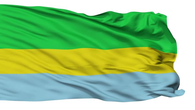 Valle del Guamuez La Hormiga  flag, city of Colombia, realistic animation isolated on white seamless loop - 10 seconds long (alpha channel is included)