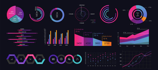 Interface screen with colored infographic digital illustration.