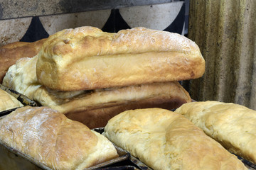 Homemade bread on buffet table
