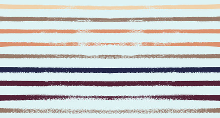 Summer Sailor Stripes Seamless Vector Pattern. Autumn Colors Textile Print in Ocher, Purple, Blue, Brown, Gray. Hipster Vintage Retro Stripes Design. Creative Horizontal Banner. Watercolor Prints