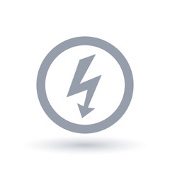 Arrow bolt icon in circle outline. Electric flash symbol. Voltage shock sign. Vector illustration.