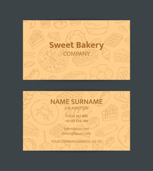 Business card template with hand drawn doodle bakery elements for bakery shop or cooking classes