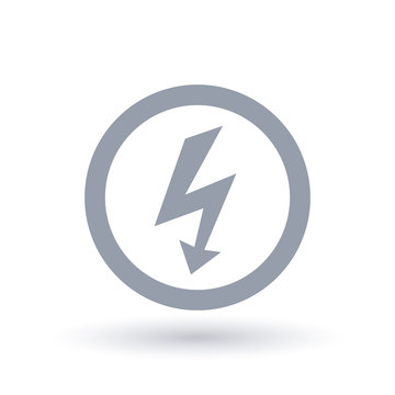 Arrow bolt icon in circle outline. Electric flash symbol. Voltage shock sign. Vector illustration.