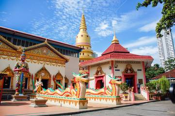 Wat Chaiyamangalaram, Thai temple with sleeping Buddha in Penang, Malaysia