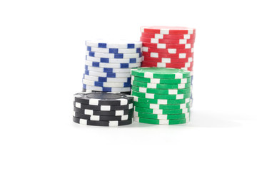 pile of casino chips on white background