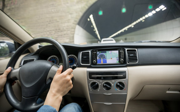 Driving Car Into A Tunnel Use Gps Navigation