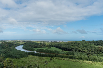 Fototapeta na wymiar Picturesque Wailua River vista after a major rainstorm on Kauai, Hawaii 