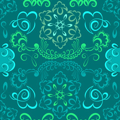 vector seamless pattern.. Set of ornamental patterns for background and texture. Turquoise shades