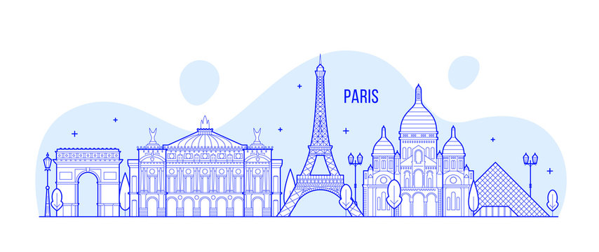 Paris skyline France city notable buildings vector