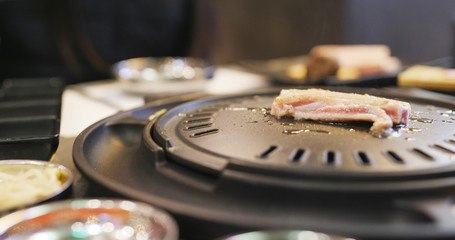Traditional Korean barbecue in restaurant