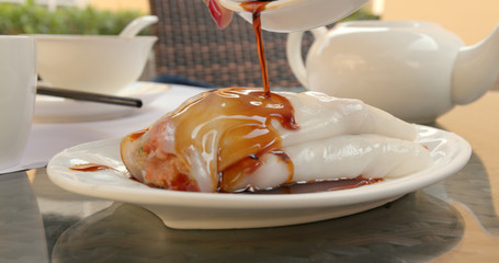 Having Chinese dim sum in restaurant