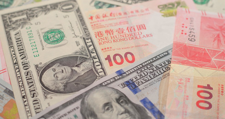 Fototapeta na wymiar Hong Kong dollar exchange with US dollar